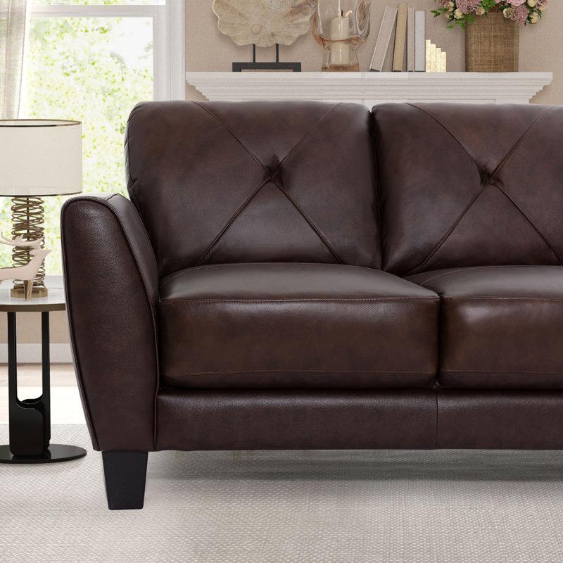 Wayfair Nayelys 2-Pieces Classic Luxury Genuine Leather Living Room Set With Solid Wood Frame