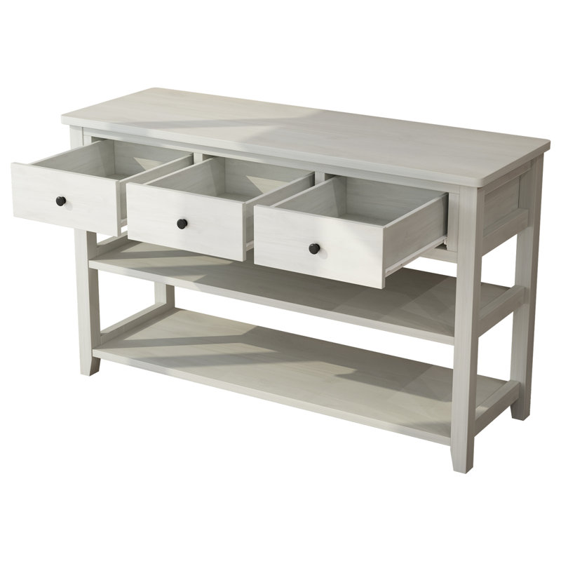 Wayfair Nibbi 47" Console Table With Wood Frame And Legs 3 Drawers And 2 Open Shelves Gray