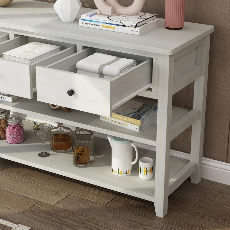 Wayfair Nibbi 47" Console Table With Wood Frame And Legs 3 Drawers And 2 Open Shelves Gray