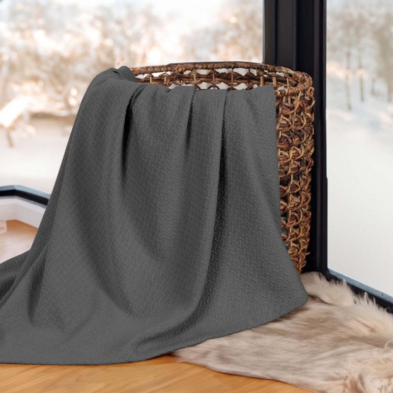 Wayfair Nobel All Season Cotton Jacquard Dobby Weave Textured Chevron Lightweight Woven Throws Blanket