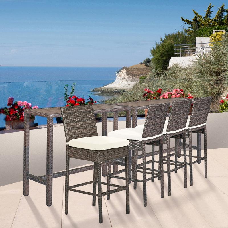 Wayfair Outdoor Bar Table Patio Bar Height Outdoor Table 55" Long Outdoor Console Table Hot Tub Tall Outdoor Table Wicker Outdoor High Top Pub Serving Table Narrow Outdoor Sofa Sideboard Table Brown