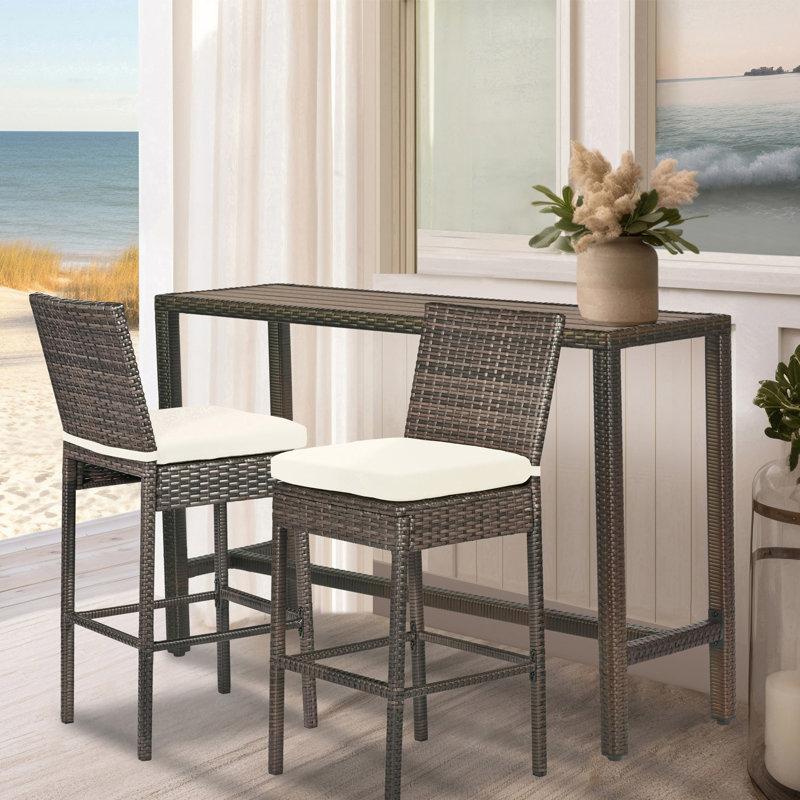 Wayfair Outdoor Bar Table Patio Bar Height Outdoor Table 55" Long Outdoor Console Table Hot Tub Tall Outdoor Table Wicker Outdoor High Top Pub Serving Table Narrow Outdoor Sofa Sideboard Table Brown