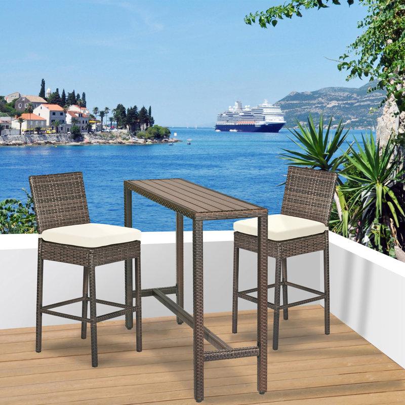 Wayfair Outdoor Bar Table Patio Bar Height Outdoor Table 55" Long Outdoor Console Table Hot Tub Tall Outdoor Table Wicker Outdoor High Top Pub Serving Table Narrow Outdoor Sofa Sideboard Table Brown