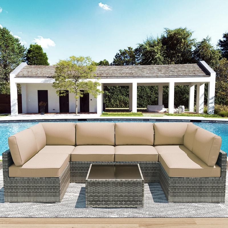 Wayfair Outdoor Cushions Set Of 14 For 7 Pieces Sectional Rattan Conversation Sets Outdoor Furniture Replacement Cushions For Patio Furniture 4-INCH Replacement Sofa Cushions