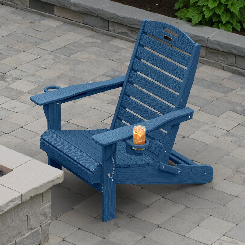 Wayfair Outdoor Fire Pit Chairs Weather-Resistant HDPE Foldable Outdoor Adirondack Chair With Cup Holder