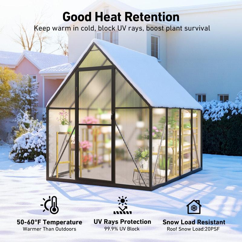 Wayfair Outdoor Greenhouse Walk-in Greenhouse Polycarbonate Green House With UV Protection Heavy Duty Greenhouse With Windproof Aluminum Frame Roof Vent & Quick-Install Design For Backyard Or Garden Use