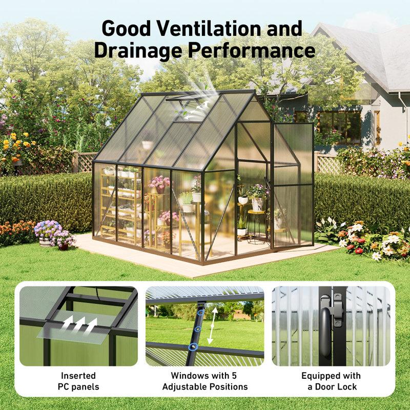 Wayfair Outdoor Greenhouse Walk-in Greenhouse Polycarbonate Green House With UV Protection Heavy Duty Greenhouse With Windproof Aluminum Frame Roof Vent & Quick-Install Design For Backyard Or Garden Use