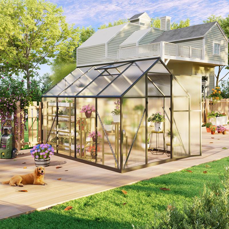 Wayfair Outdoor Greenhouse Walk-in Greenhouse Polycarbonate Green House with UV Protection Heavy Duty Greenhouse with Windproof Aluminum Frame Roof Vent & Quick-Install Design for Backyard or Garden Use
