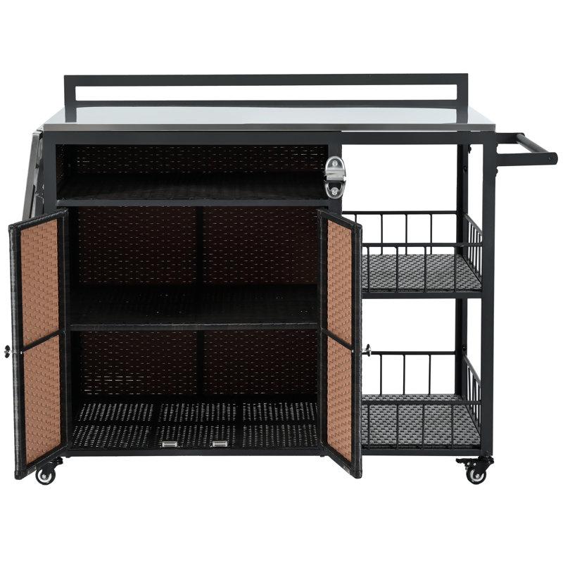 Wayfair Outdoor Rolling Bar Cart Kitchen Island With Storage And Foldable Side Table
