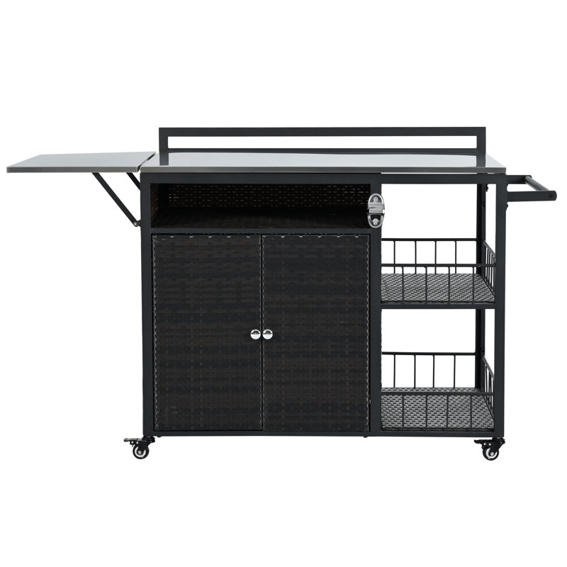 Wayfair Outdoor Rolling Bar Cart Kitchen Island With Storage And Foldable Side Table