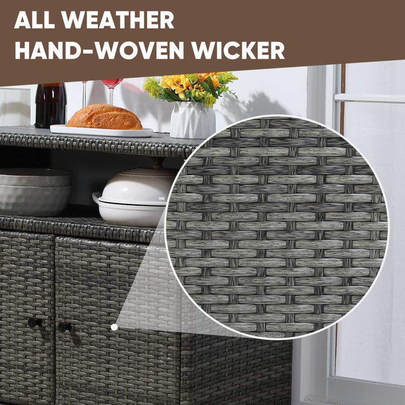 Wayfair Outdoor Wicker Storage Cabinet - Patio Bar Table With Wheel Outdoor Buffet Cabinet Movable Garden Weather-Proof Bar Table/Cart