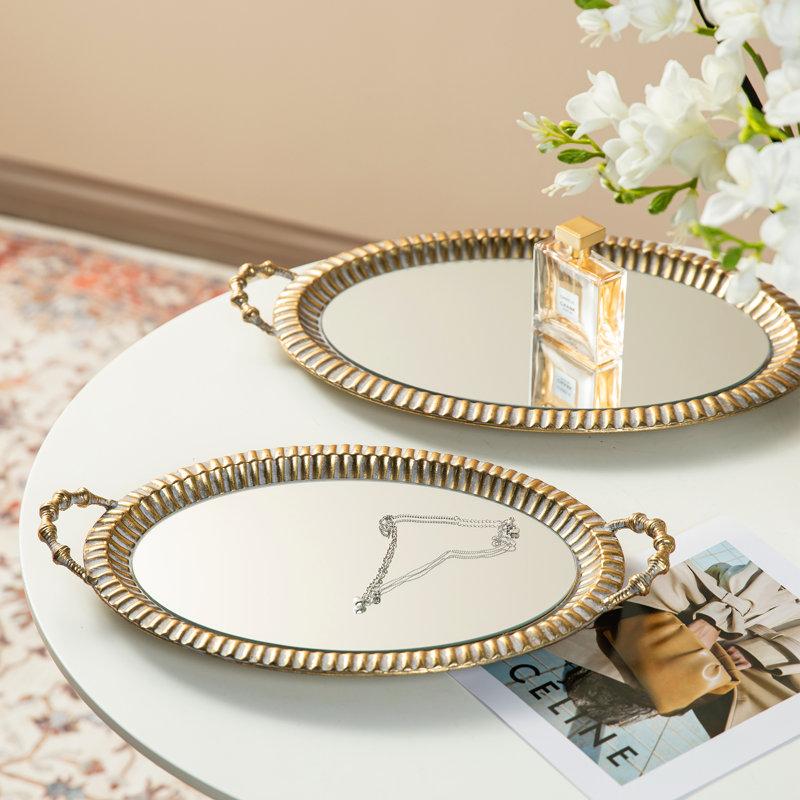 Wayfair Oval Metal Gold Mirrored Decorative Trays With Handles (Set Of 2)