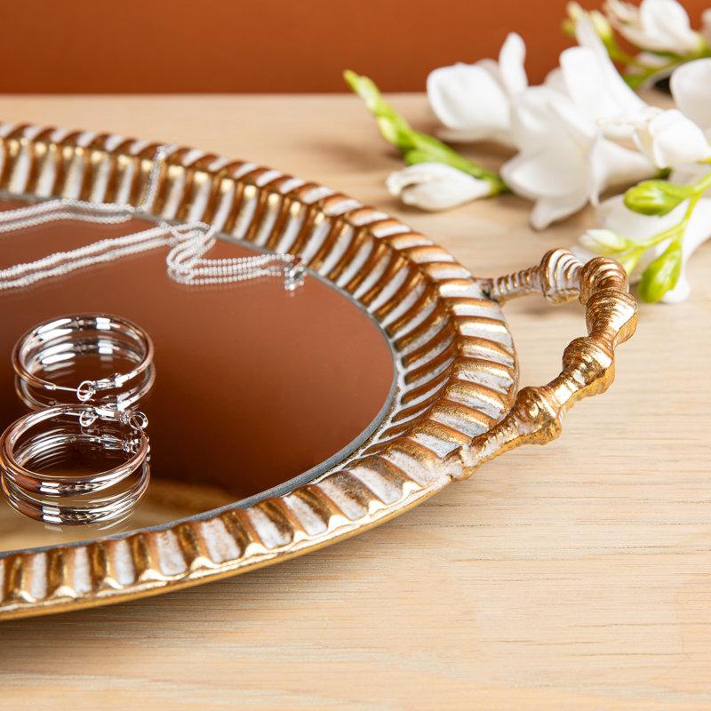 Wayfair Oval Metal Gold Mirrored Decorative Trays With Handles (Set Of 2)