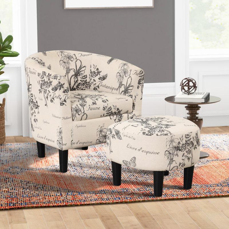 Wayfair Pamplona 26" W Modern Stylish Soft And Breathable Upholstered Barrel Chair And Ottoman