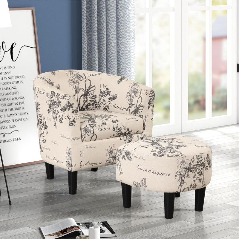 Wayfair Pamplona 26" W Modern Stylish Soft And Breathable Upholstered Barrel Chair And Ottoman