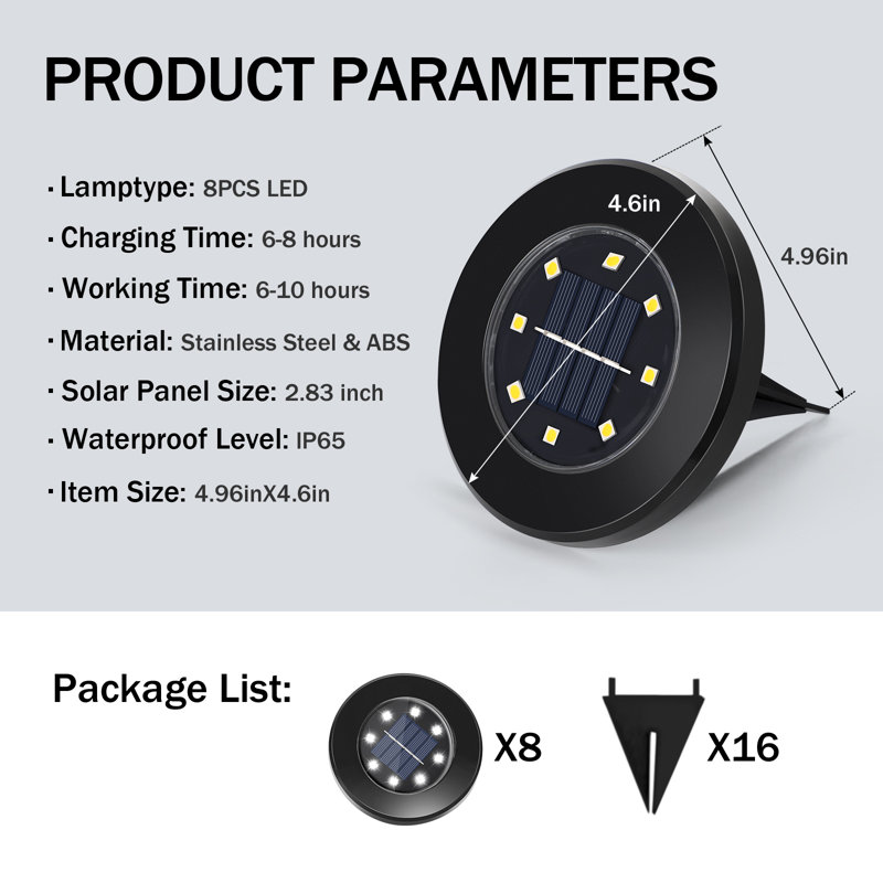 Wayfair Paradise By NEX Satin Solar Powered Integrated LED Metal Pathway Light Kit (Set Of 8)