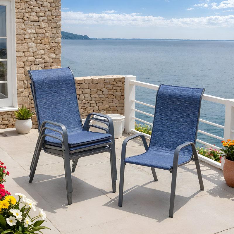 Wayfair Patio Chairs Set Of 4 Stackable Textilene Outdoor Dining Furniture For All Weather With 20" Wide Seat & Metal Frame For Garden Backyard Deck Restaurant Poolside