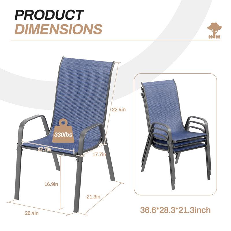 Wayfair Patio Chairs Set Of 4 Stackable Textilene Outdoor Dining Furniture For All Weather With 20" Wide Seat & Metal Frame For Garden Backyard Deck Restaurant Poolside