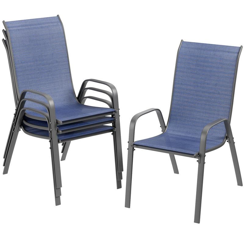 Wayfair Patio Chairs Set Of 4 Stackable Textilene Outdoor Dining Furniture For All Weather With 20" Wide Seat & Metal Frame For Garden Backyard Deck Restaurant Poolside