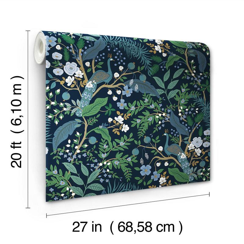 Wayfair Peacock Garden Navy Peel And Stick Wallpaper