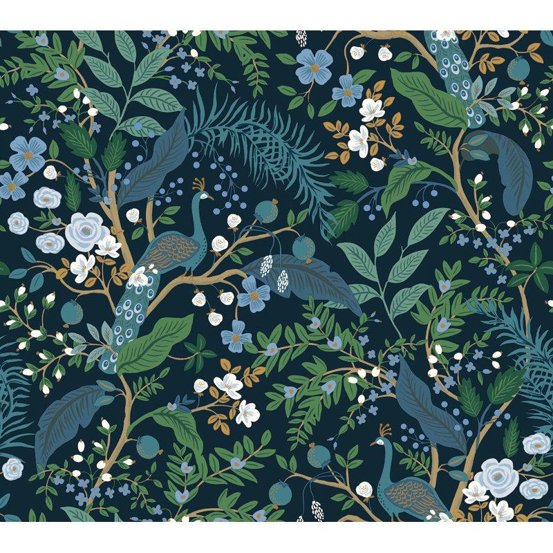 Wayfair Peacock Garden Navy Peel And Stick Wallpaper