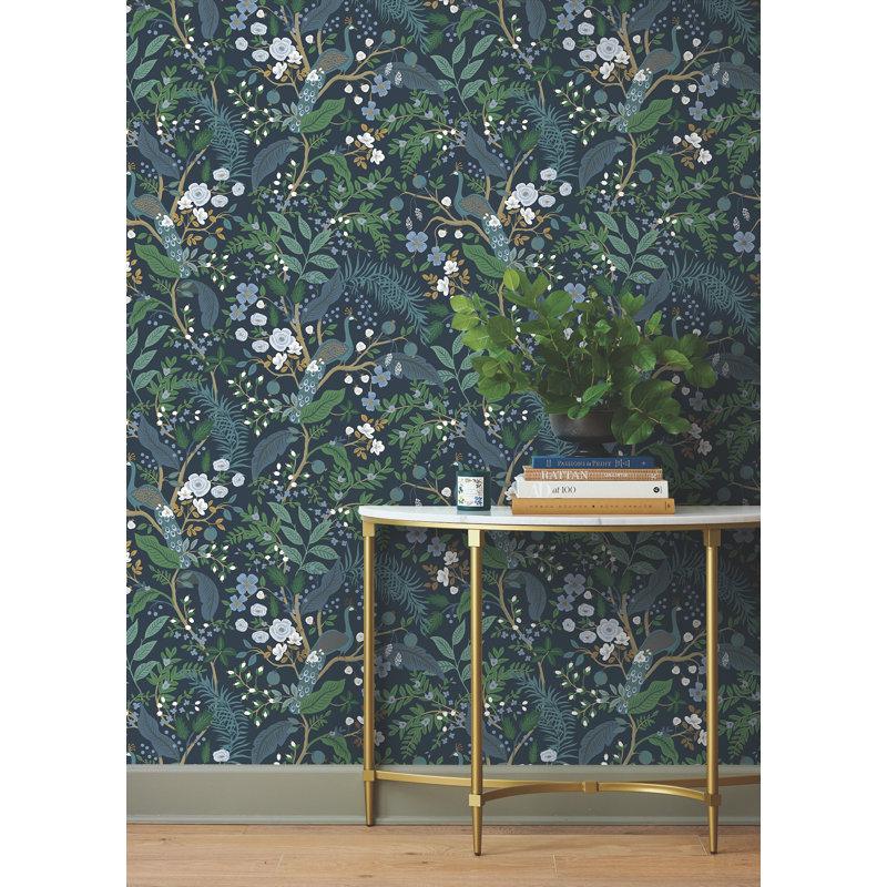Wayfair Peacock Garden Navy Peel and Stick Wallpaper