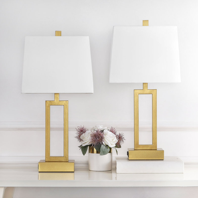 Wayfair Permelia 23.5" Metal Table Lamp Set With USB Type-C Ports And Built-in-Oulet (Set Of 2)