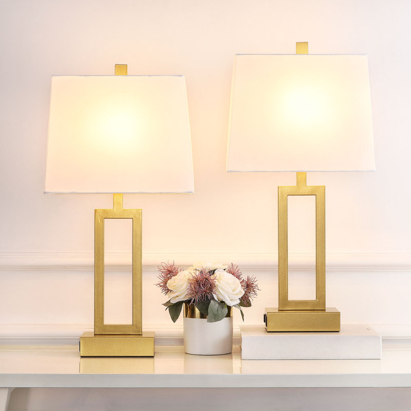 Wayfair Permelia 23.5" Metal Table Lamp Set With USB Type-C Ports And Built-in-Oulet (Set Of 2)