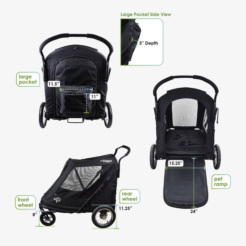 Wayfair Petique - Apollo Elite Light Wt. Pet Stroller For Large Senior Disabled& Multiple Pets; Bult-In Sturdy Ramp Low To Ground Air Tires Convertible Canopy Supports Up To 133 Lbs