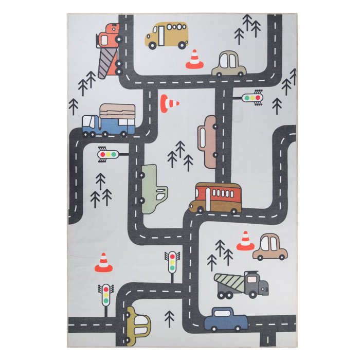 Wayfair Pomerleau Construction Zone Non-Slip Kids Playroom Decor Washable Indoor Area Rug
