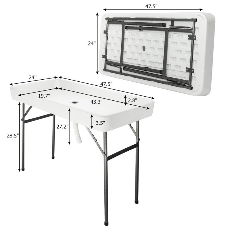 Wayfair Portable Party 4 FT. Folding Ice Cooler Table With Removable Matching Skirt And Drain Hose