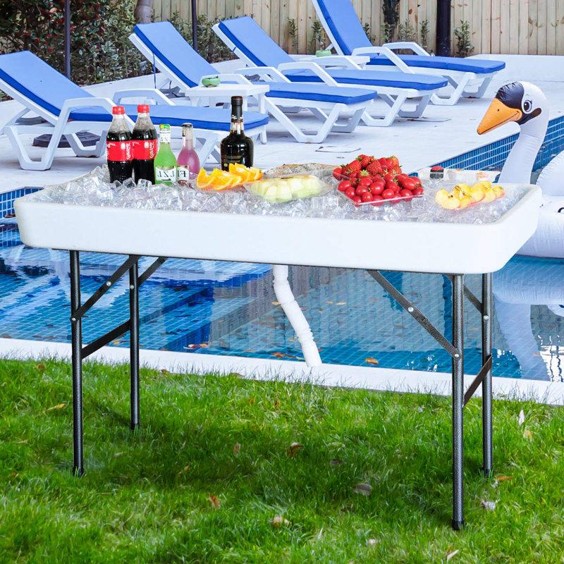 Wayfair Portable Party 4 FT. Folding Ice Cooler Table with Removable Matching Skirt and Drain Hose
