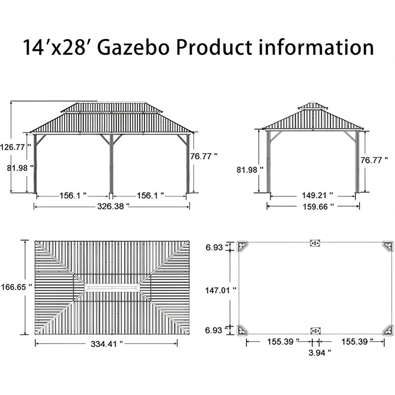 Wayfair Purple Leaf 14' X 28' Hardtop Gazebo Aluminum Gazebo With Galvanized Steel Double Roof For Patio Lawn And Garden Curtains And Netting Included Grey