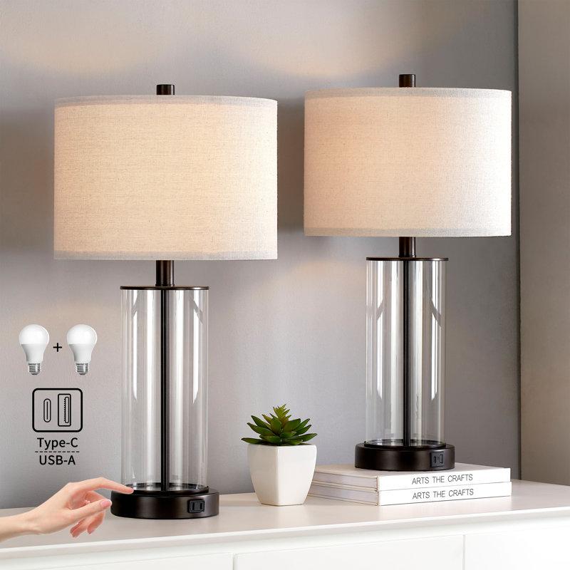 Wayfair Quinita 23" Glass Table Lamp Set With Touch Control LED Bulbs USB Ports (Set Of 2)