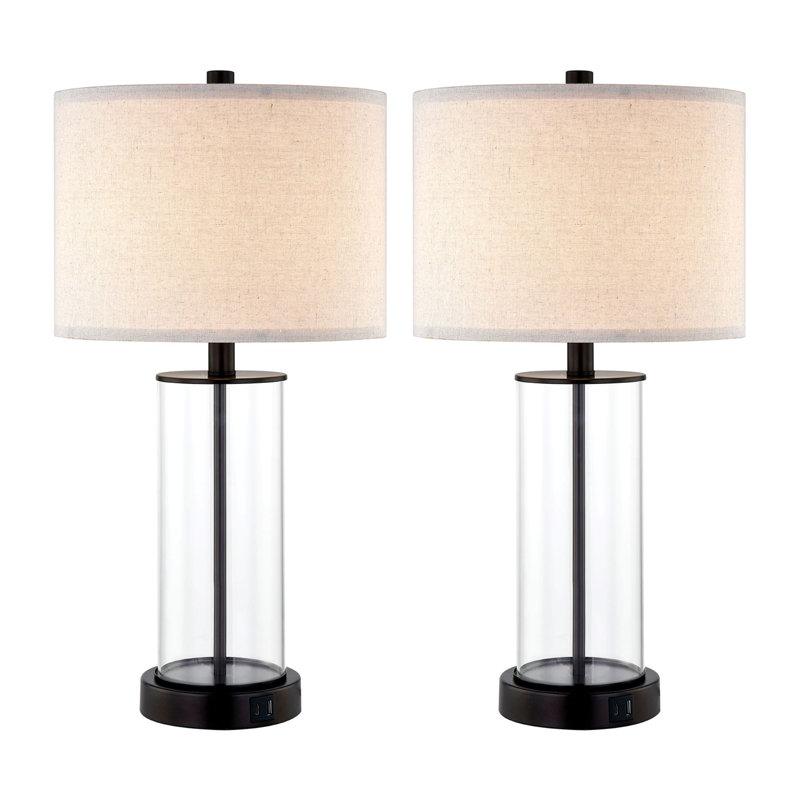Wayfair Quinita 23" Glass Table Lamp Set With Touch Control LED Bulbs USB Ports (Set Of 2)