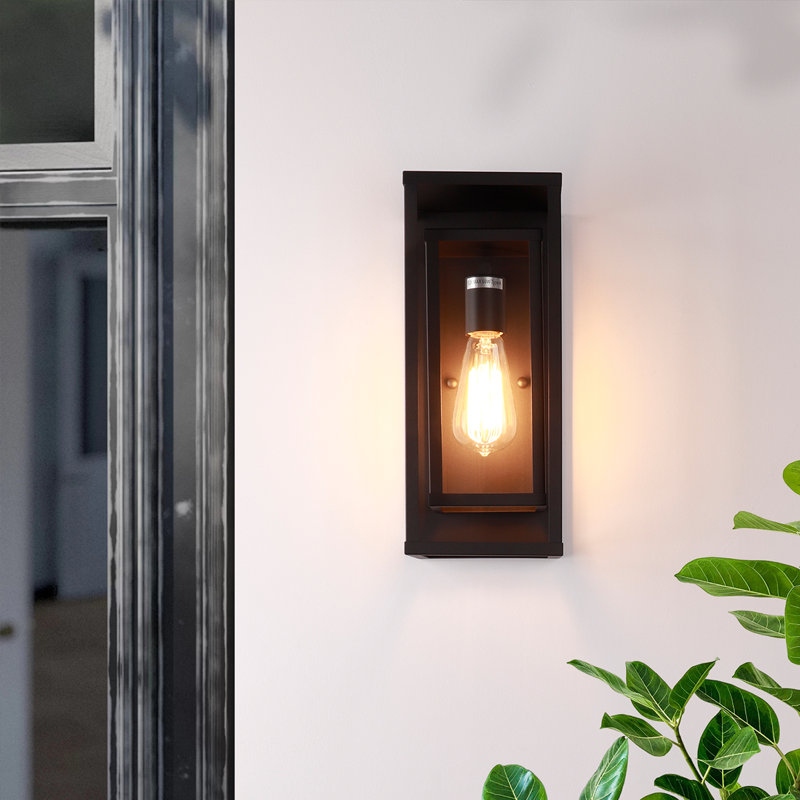 Wayfair Rasharkin Classic Outdoor Wall Sconce 1 Light Rectangular Metal Frame And Clear Glass Shade Waterproof (Set Of 2)