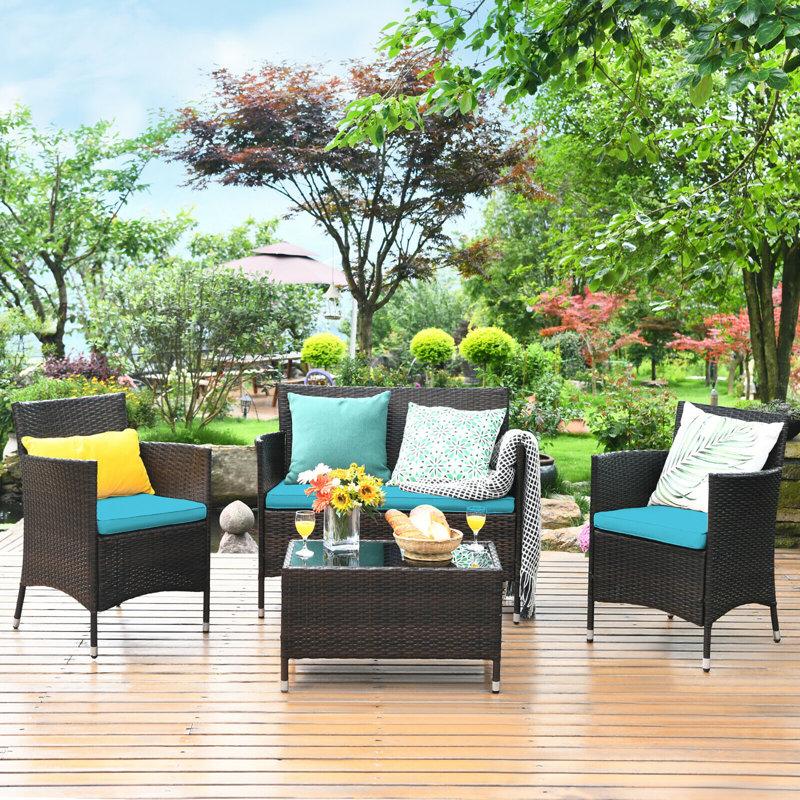 Wayfair Rayna 4 - Person Patio Conversation Sets with Cushions