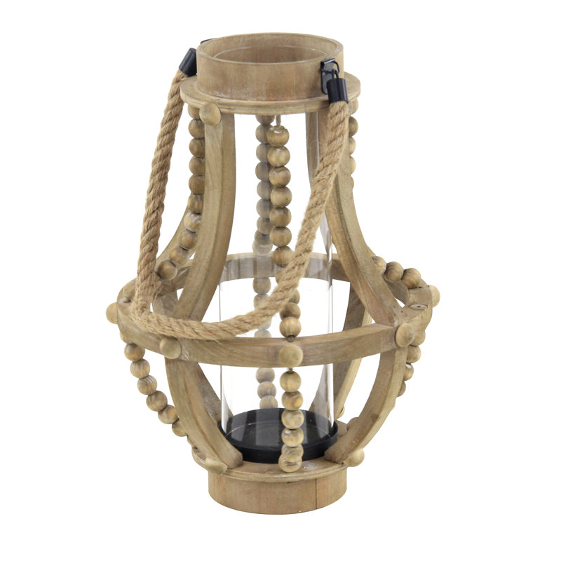 Wayfair Reclaimed Wood Beaded Decorative Indoor Outdoor Candle Lantern