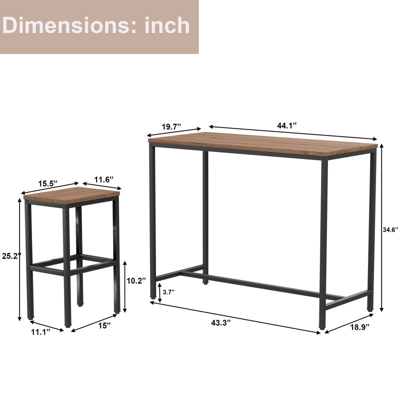 Wayfair Reitz 2 - Person Counter Height Dining Set (Set Of 3)