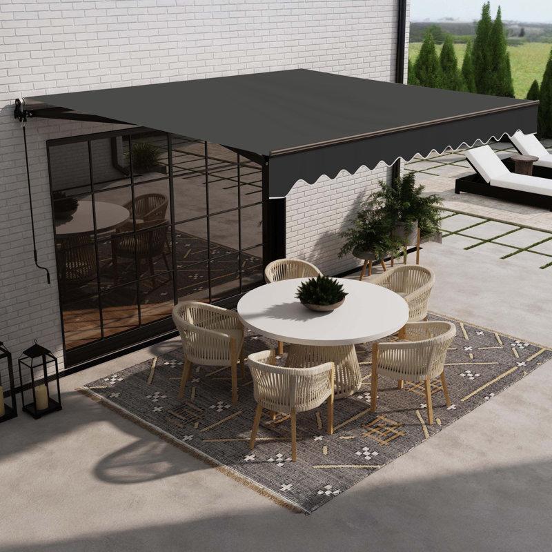 Wayfair Retractable Home Patio Awning Deck Canopy UV Protection Sunshade Manual Black Frame Upgraded 2024