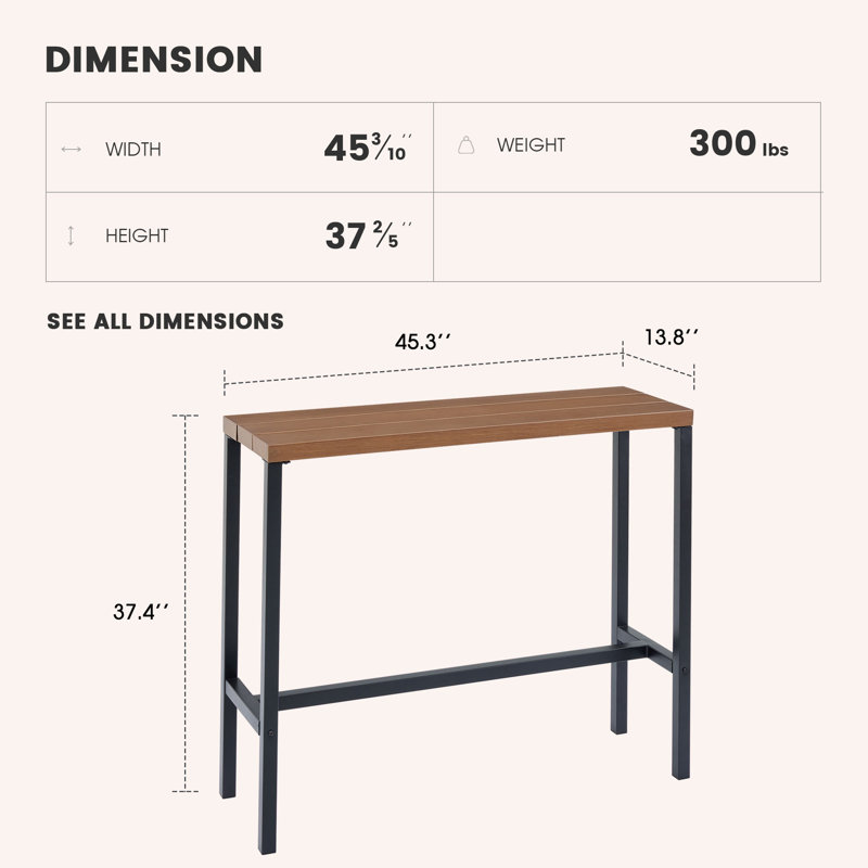 Wayfair Roca Rectangular 45.3'' L X 13.8'' W Outdoor Bar Table