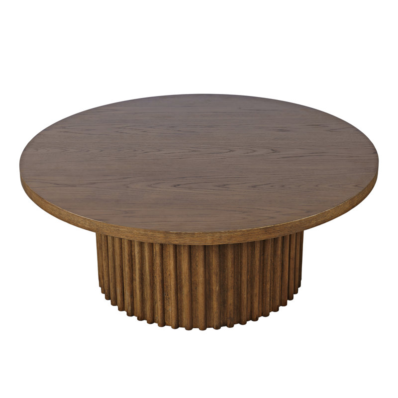 Wayfair Rovena 40" Round Mid-Century Modern Fluted Pedestal Base Coffee Table With Caster Wheels