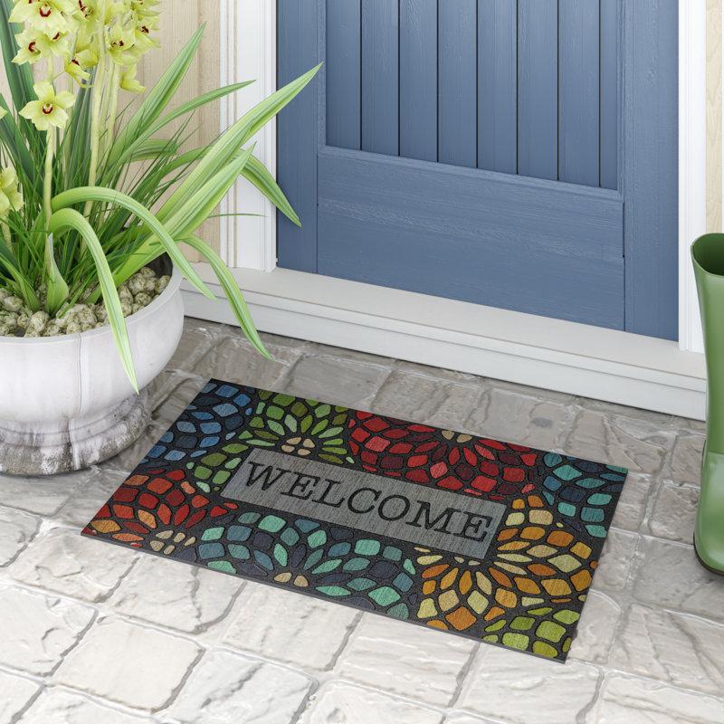 Wayfair Rumford Floral Welcome Recycled Rubber All Weather Non-Slip Outdoor Door Mat