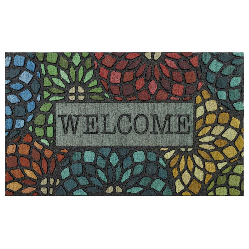 Wayfair Rumford Floral Welcome Recycled Rubber All Weather Non-Slip Outdoor Door Mat