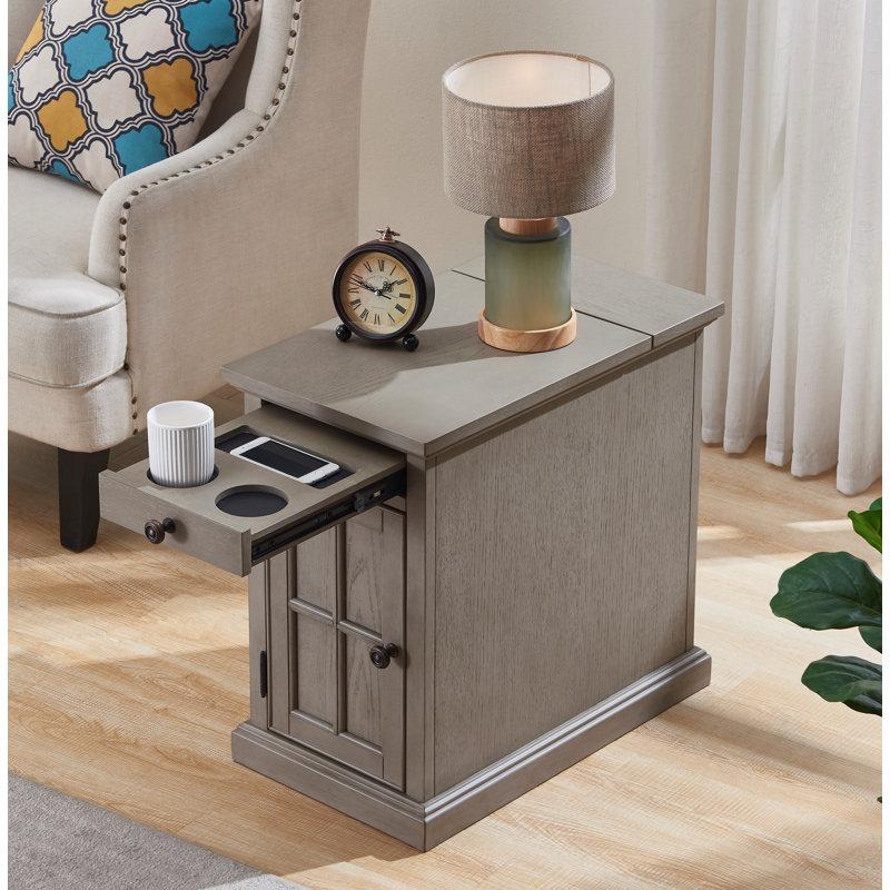 Wayfair Saldana Solid Wood Top End Table With Storage And Built-In Outlets