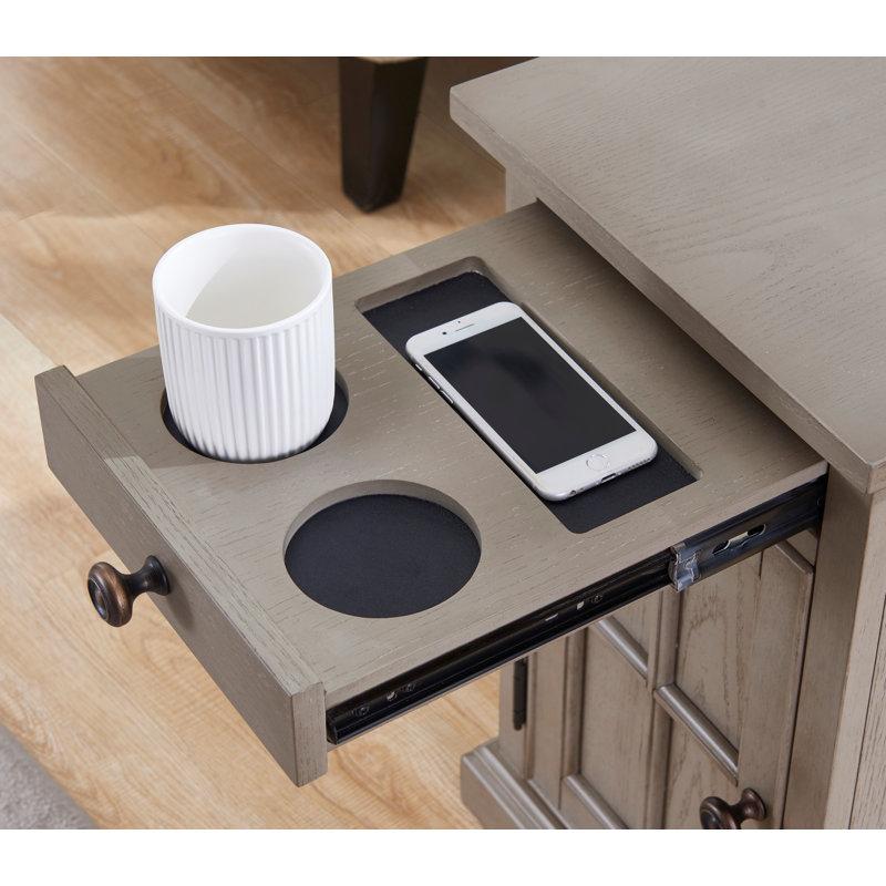 Wayfair Saldana Solid Wood Top End Table With Storage And Built-In Outlets