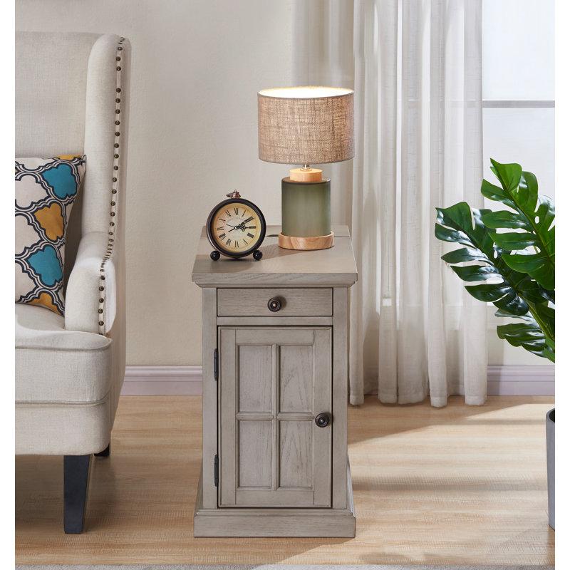 Wayfair Saldana Solid Wood Top End Table with Storage and Built-In Outlets
