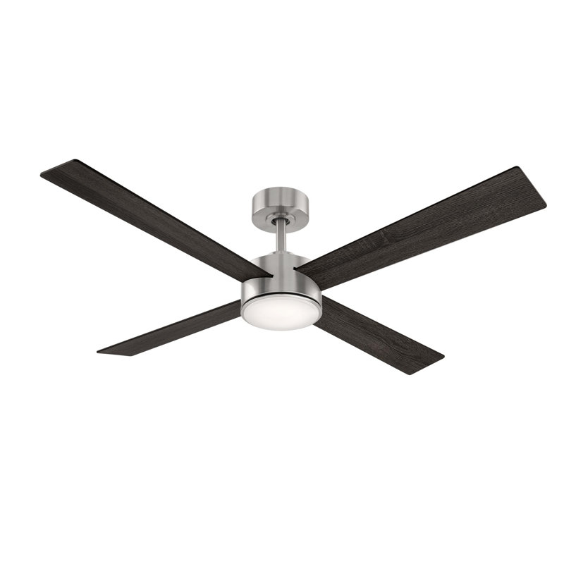 Wayfair Santorini Smart 4-Blade 52in Ceiling Fan 2700K-6000K CCT Selectable LED Light Kit With Remote Control In Brushed Nickel With Reversible Blades Weathered Wood Or Ebony Works With IOS Or Android App
