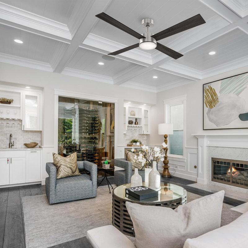 Wayfair Santorini Smart 4-Blade 52in Ceiling Fan 2700K-6000K CCT Selectable LED Light Kit With Remote Control In Brushed Nickel With Reversible Blades Weathered Wood Or Ebony Works With IOS Or Android App