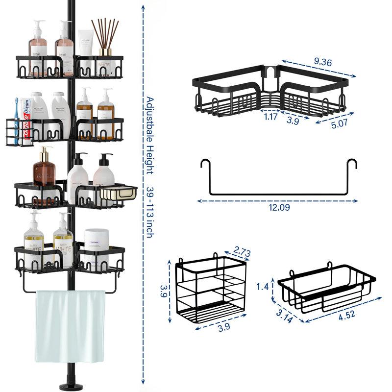 Wayfair Saraih Black Stainless Steel Bathroom Towel Rack Tension Corner Shower Caddy Single Panel